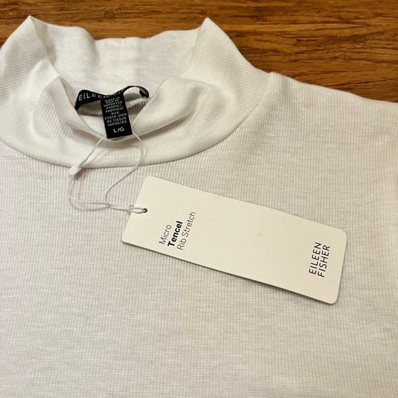 NWT Eileen Fisher Micro Tencel Rib Stretch White Long Sleeve Mock Turtleneck Top - Picture 5 of 13